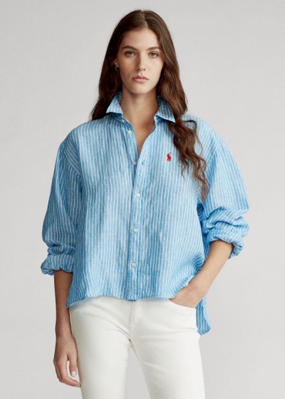 Women's Polo Ralph Lauren Striped Linen Shirts | 601342UMX